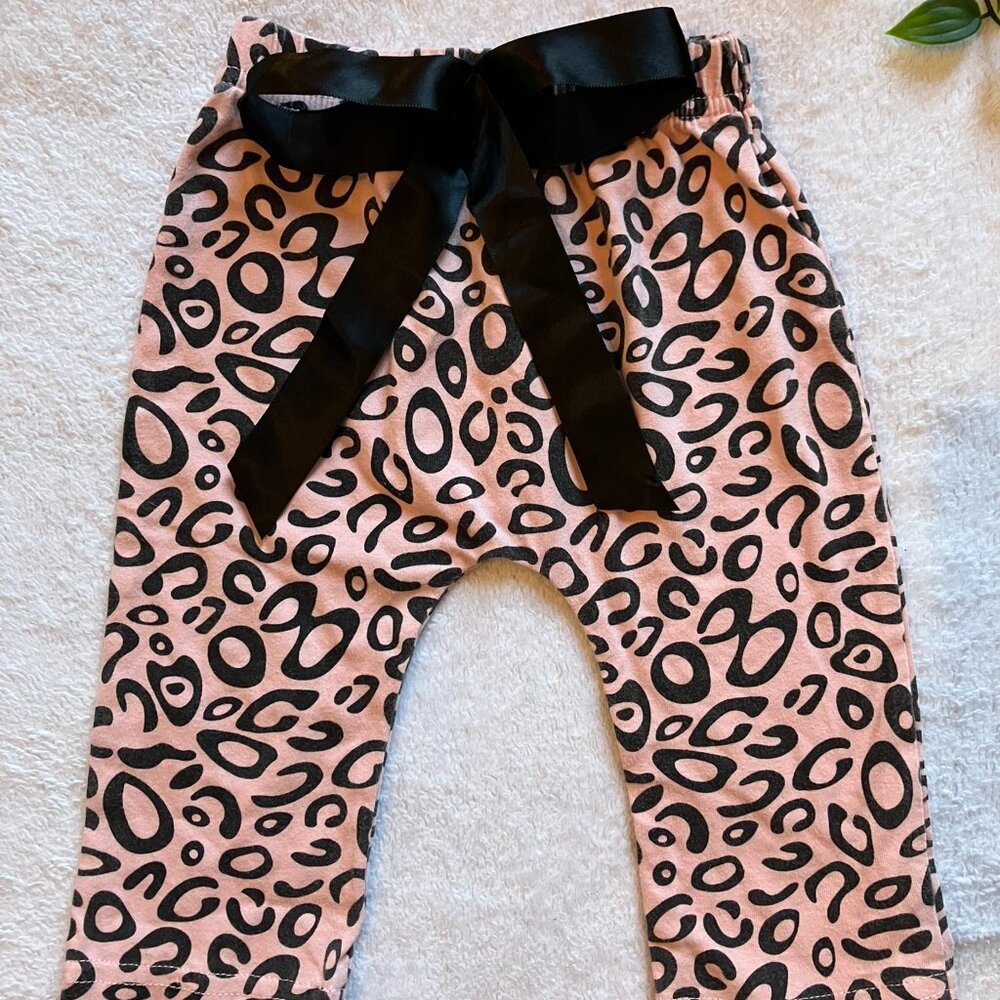 Pink Leopard Print Baby Pants Bow Waist Stretch Leggings 3-9M